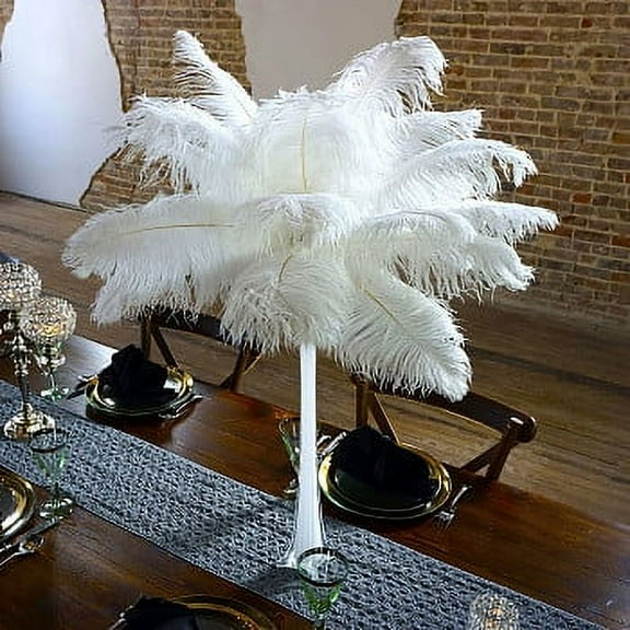ZUCKER® 24pcs 13-16" Ostrich Feather Centerpiece Set - 24" Eiffel Tower Vase Wedding Decorations White and White