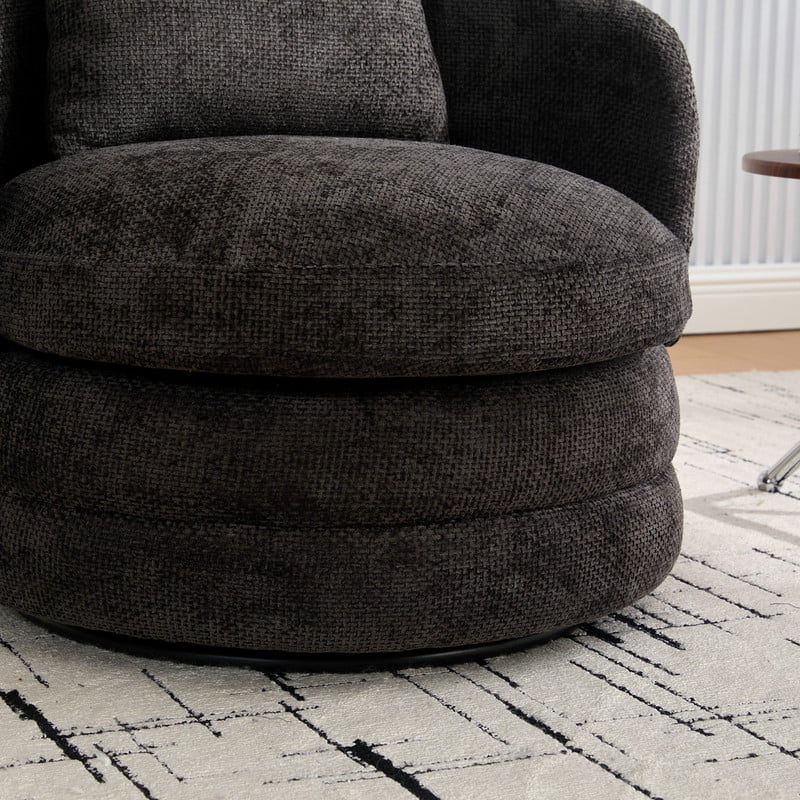 360° Modern Swivel Barrel Accent Chair, Chenille Upholstered Lounge Armchair with Pillow, Comfy Round Sofa Reading Chair for Living Room, Bedroom, Gray