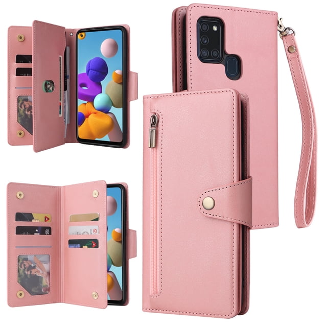 Case for Samsung Galaxy A21S Magnetic Leather Zipper Wallet Cover Card Holder