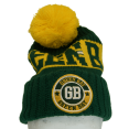 thumbnail image 2 of Green Bay City Name Three Stripe Circular Patch Pom Beanie Winter Hat (Green/Gold), 2 of 2