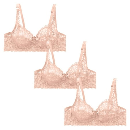 QIJUNTUO Women s 3-Piece Lace Underwire Bra Set  Adjustable Straps Sexy Lingerie Breathable Comfort for Everyday Wear