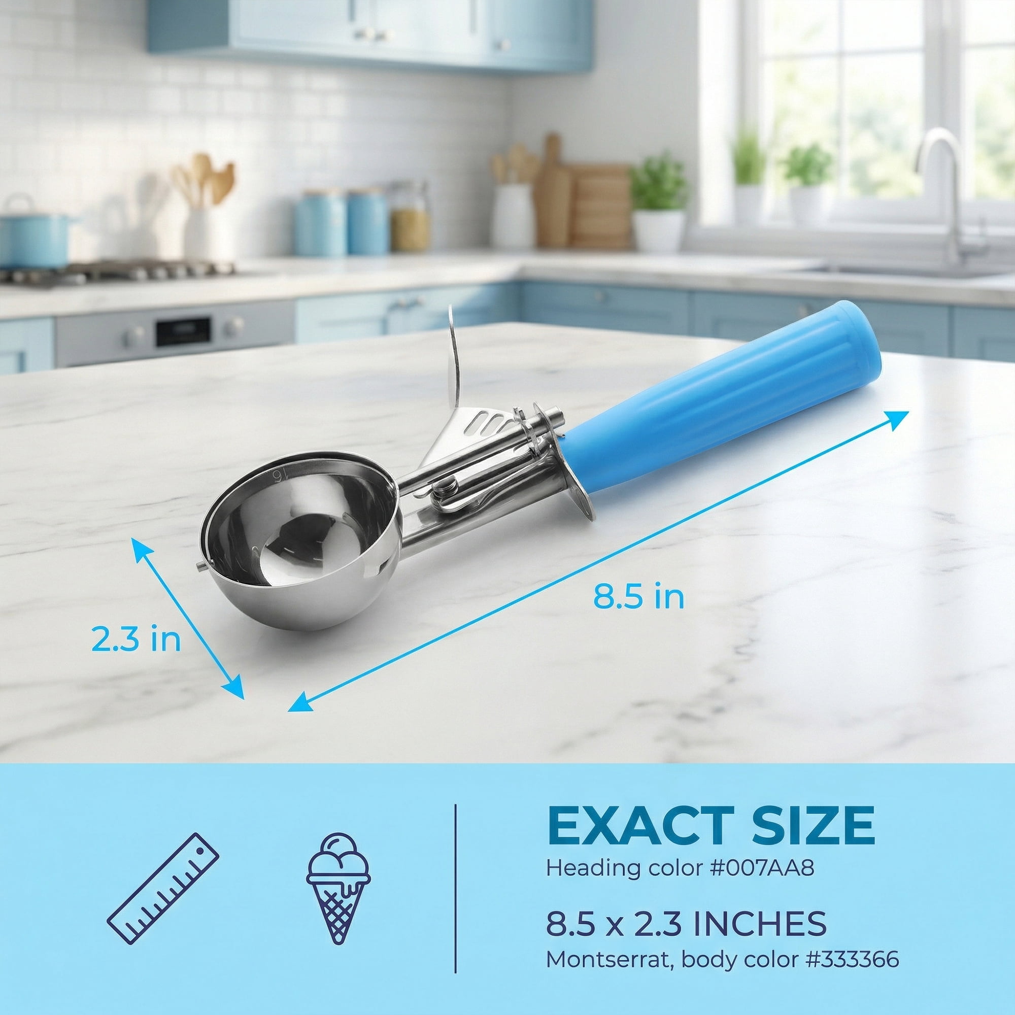 Unique Bargains Stainless Steel Ice Cream Scoop Blue 8.5in