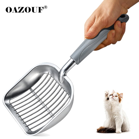 Metal Cat Litter Scoop, Extra Large Shovel with Long Solid Handle, Heavy Duty Aluminum Alloy for Clumping Litter, Gray