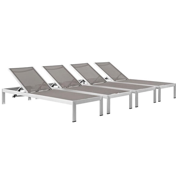 Pemberly Row Modern Aluminum Patio Chaise Lounge Set in Gray/Silver (Set of 4)