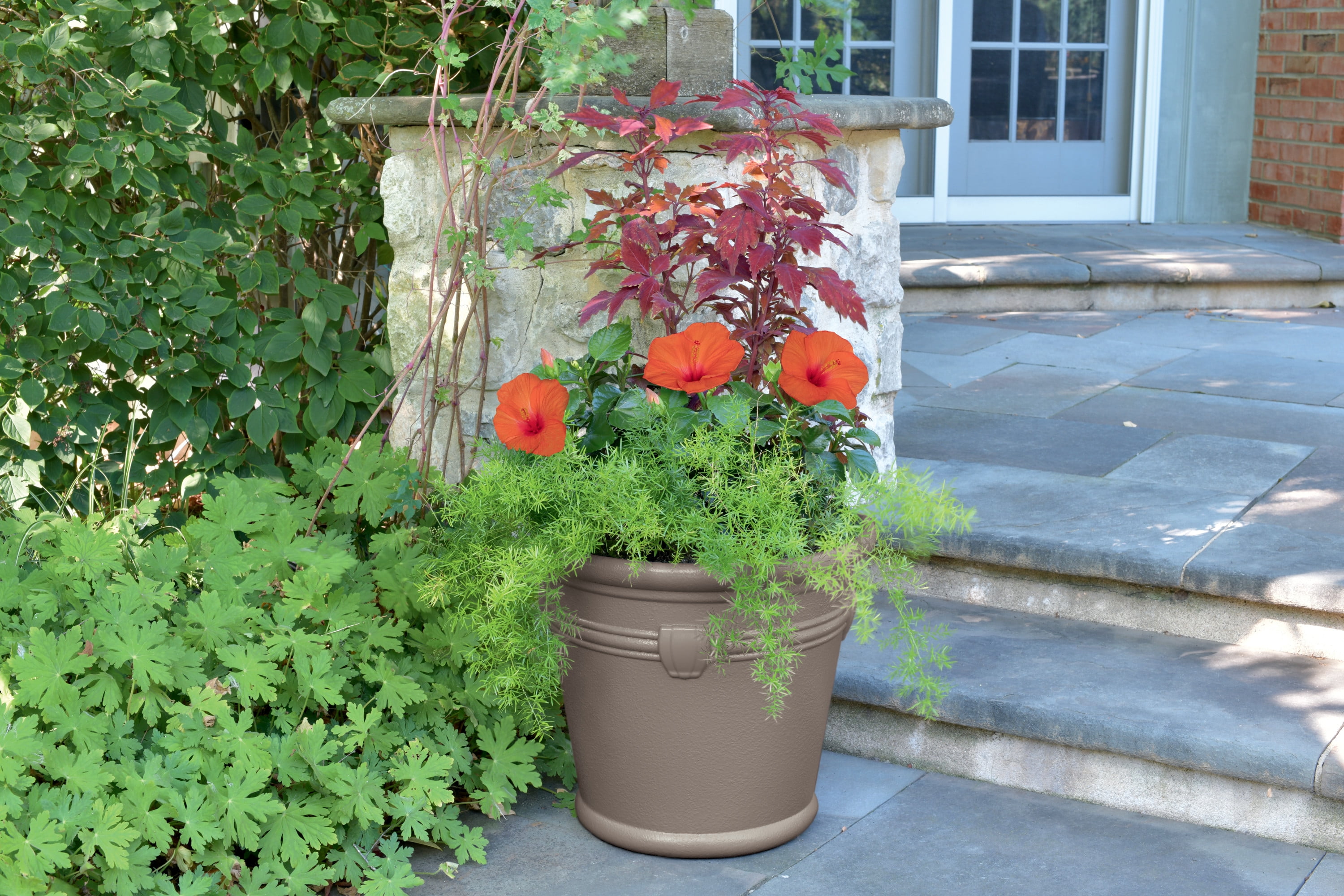 Suncast 18" Waterton Resin Terracotta Flower Planter Pot, Dark Taupe, Set of 2