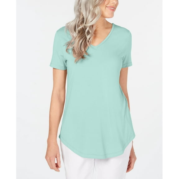 JM Collection Lattice Back V Neck Top Aqua Flash XXL