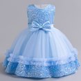 thumbnail image 2 of Yanlir Robe en Sequins pour Fille Sans Manches Col Rond Robe de Fête Scintillante, Tenue d'Été à la Mode pour Enfants, Style Princesse Tenue Décontractée Respirante pour les Vacances (Bleu, 6-12 Mois), 2 of 8