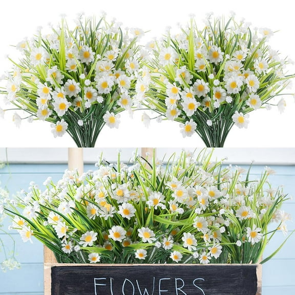FGY 12 Bundles Outdoor Artificial Flowers UV Resistant Fake Daisy Flowers for Indoor Outdoor Wedding (White)