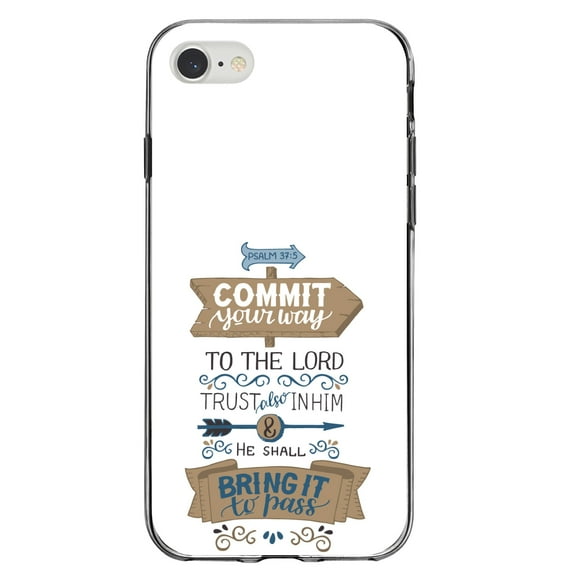 DistinctInk Clear Shockproof Hybrid Case for iPhone 7 8 SE (2020 Model) 4.7" Screen TPU Bumper Acrylic Back Tempered Glass Screen Protector - Psalm 37:5 - Commt Your Way to the Lord