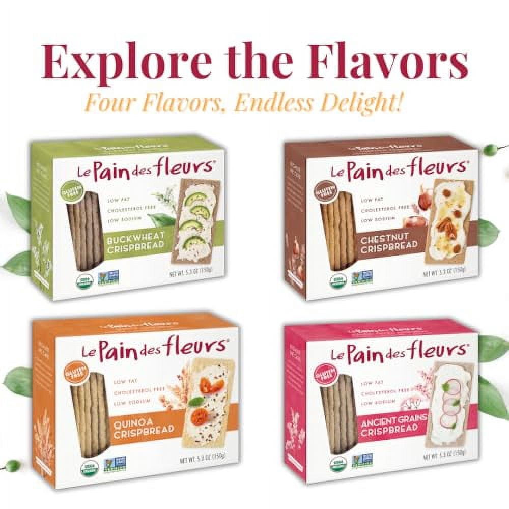Le Pain des Fleurs Organic Crispbread, Quinoa | Gluten Free, Kosher, Vegan – 6 Pack (5.3 oz each)