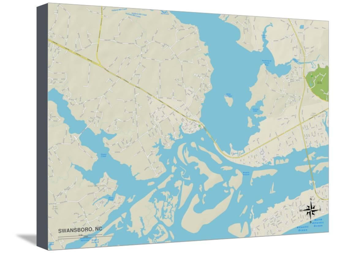 Political Map of Swansboro, NC, GalleryWrapped Canvas Print Wall Art