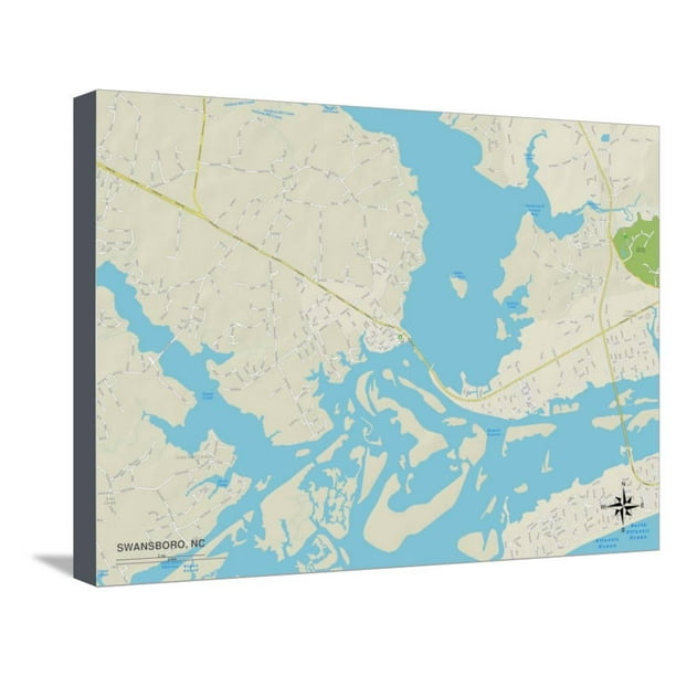 Political Map of Swansboro, NC, GalleryWrapped Canvas Print Wall Art
