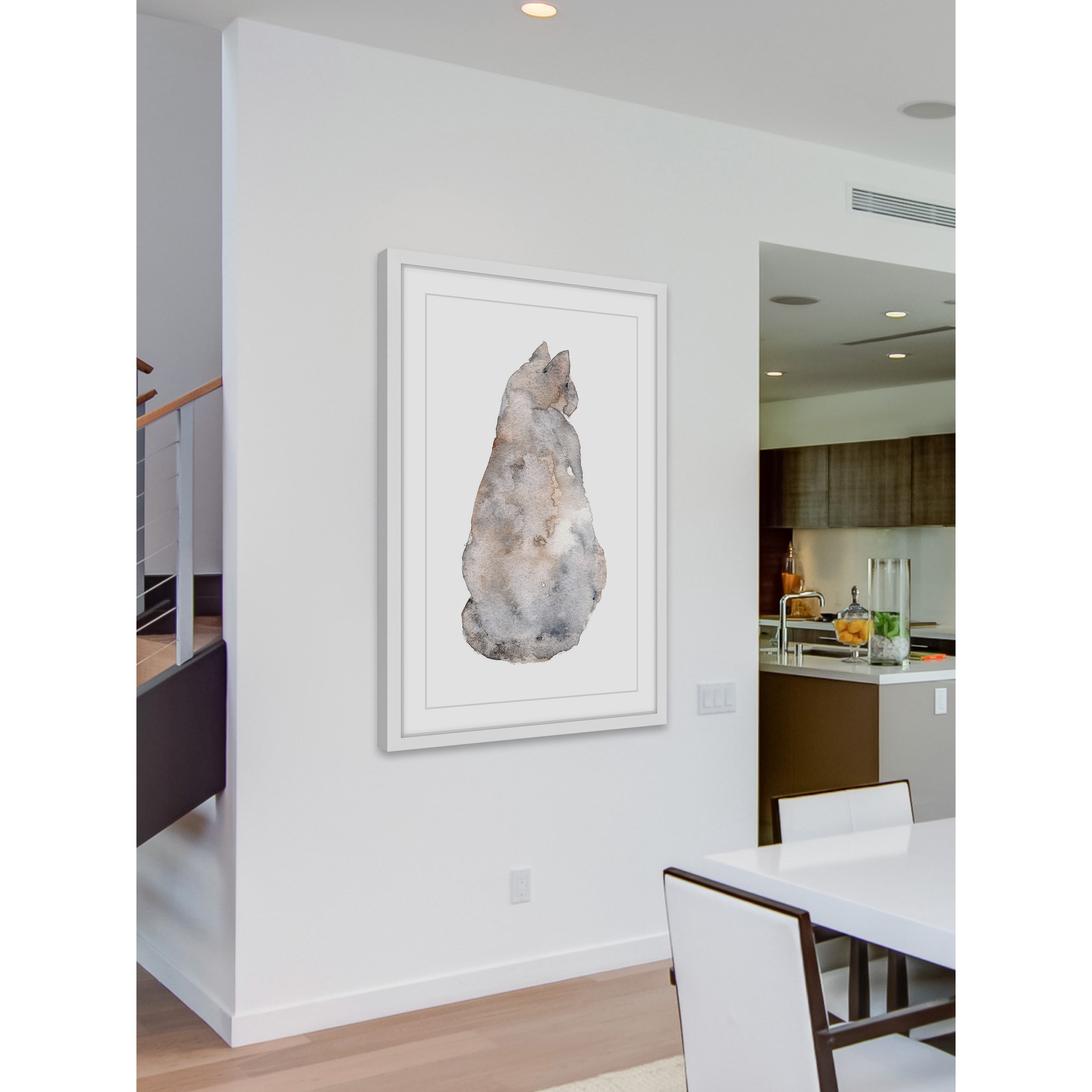 Marmont Hill "Grey Brown Cat" by Thimble Sparrow Framed Painting Print