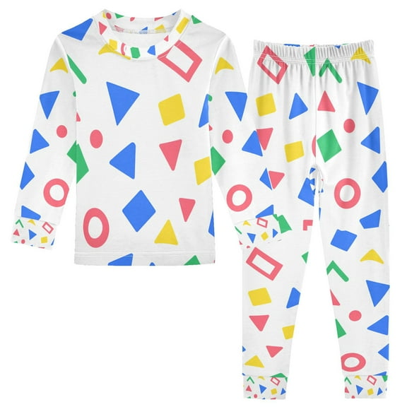 FORMRS Long Sleeve Top and Pants Pajama Set for Niños 2-Piece Sleepwear, Sizes 18M-8Y, Blue Retro Triangles