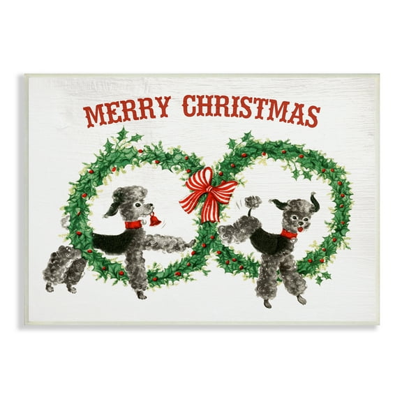 Stupell Industries Vintage Merry Christmas Saying Festive Wreaths Toy Poodles Animals & Insects Painting Unframed Art Print Wall Art, 10 x 15