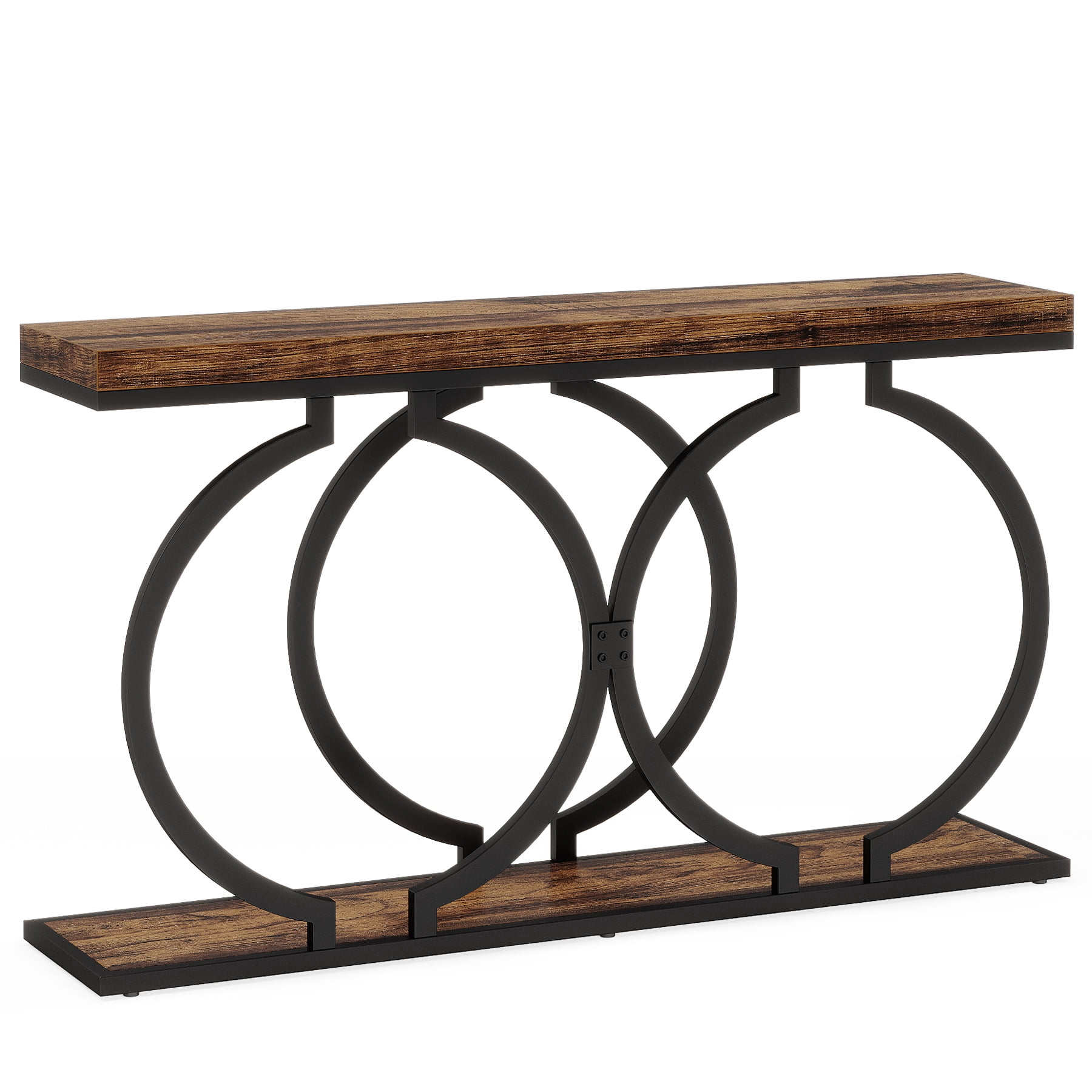 Fnova 55" Console Table, Modern Entryway Table with Geometric Metal Frame, Faux Marble Narrow Long Sofa Table for Living Room, Entrance, Hallway