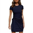 thumbnail image 1 of Nouveau Décontracté Manches Courtes T-Shirt Robe Col Ras du Cou Bodycon Frois Cravate Taille Mini-Robes, 1 of 2