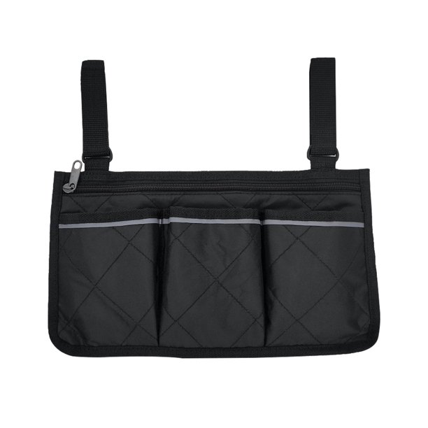 Bolsa lateral para silla de ruedas Reposabrazos reflectante Bolsa lateral para colgar Organizador de almacenamiento portátil, Negro Jumpingount HA003792-01