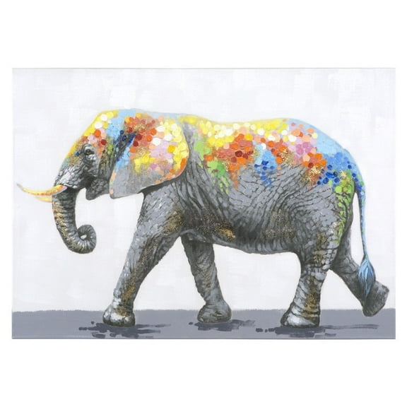 Yosemite Home Decor "Dazzling Elephant" Wood Wrapped Wall Art in Multi-Color