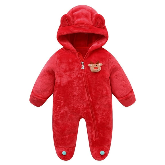 Kovlvoll Newborn Toddler Baby Girls Rompers Long Sleeve Zip up Bear Ear Hooded Cute Plush Thickened Keep Warm Jumpsuit