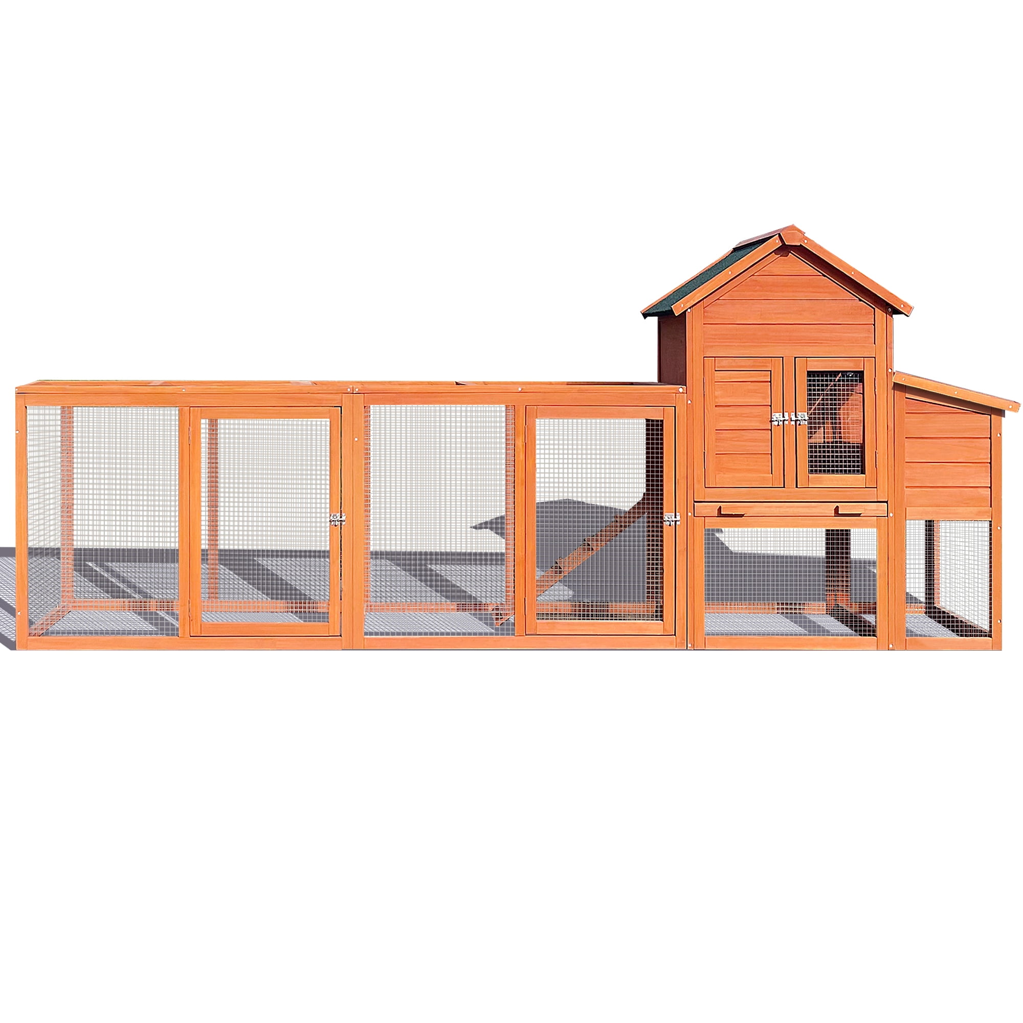 122" Large Wooden Chicken Coop, Outdoor Hen House with Nesting Box, Wire Fence Poultry Cage