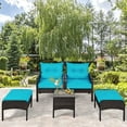 thumbnail image 6 of DORTALA Outdoor Rattan Furniture Set – 5 Piece Patio Conversation Group with Cushions, Glass Table, Ottomans and Chairs for Backyard or Balcony, 6 of 7