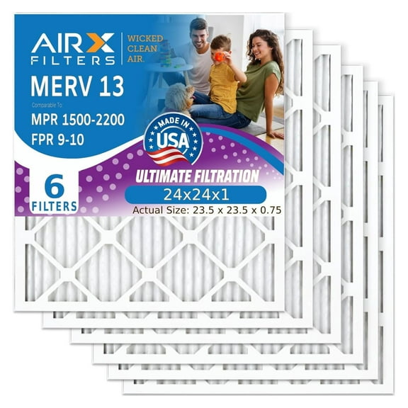 WICKED CLEAN AIR. 24x24x1 Air Filter MERV 13 Electrostatic Pleated Air Conditioner Filter 6 Pack HVAC Furnace Filters