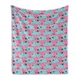 thumbnail image 1 of Pink Polka Dots Soft Flannel Fleece Throw Blanket, Repeating X and O Motifs with Irregular Spots, Cozy Plush for Indoor and Outdoor Use, 60" x 80", Pink Sky Blue, by Ambesonne, 1 of 6