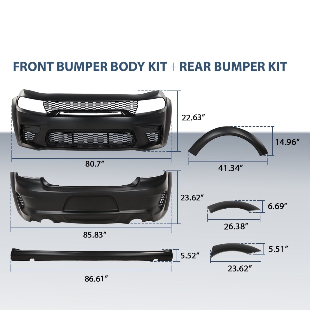 Front Rear Bumper Body Kit Widebody Fit for 2015-2023 Dodge Charger Hellcat Style
