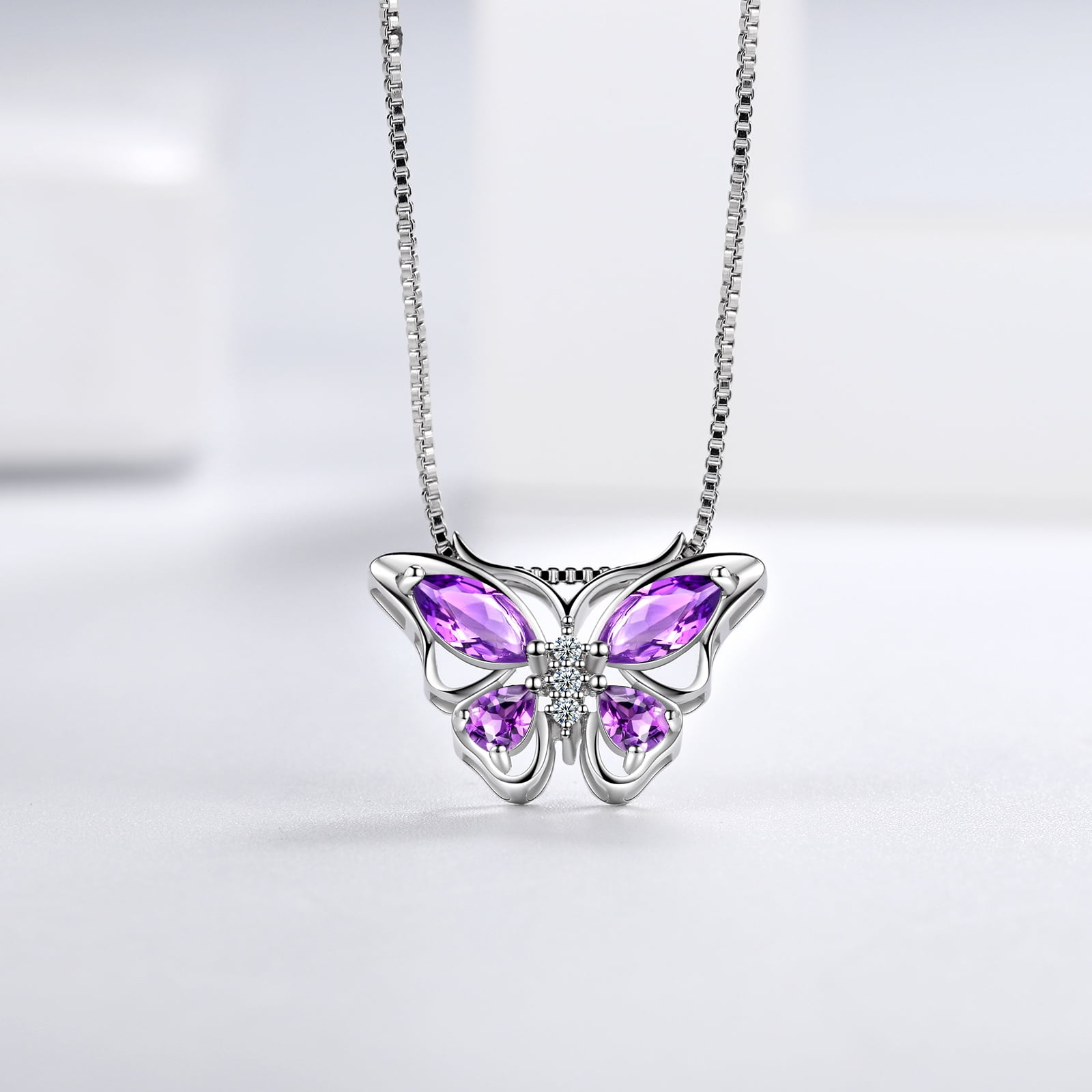 February Birthstone Jewelry Set Amethyst Purple Butterfly Fine Necklace/Earrings/Ring/Bracelet Sterling Silver Women Birthday Mother's Day Gifts