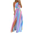 thumbnail image 3 of Vestido de noche sin mangas con corte fruncido y cintura alta, con un hombro y abertura lateral, dobladillo floral, color sólido, 3 of 5