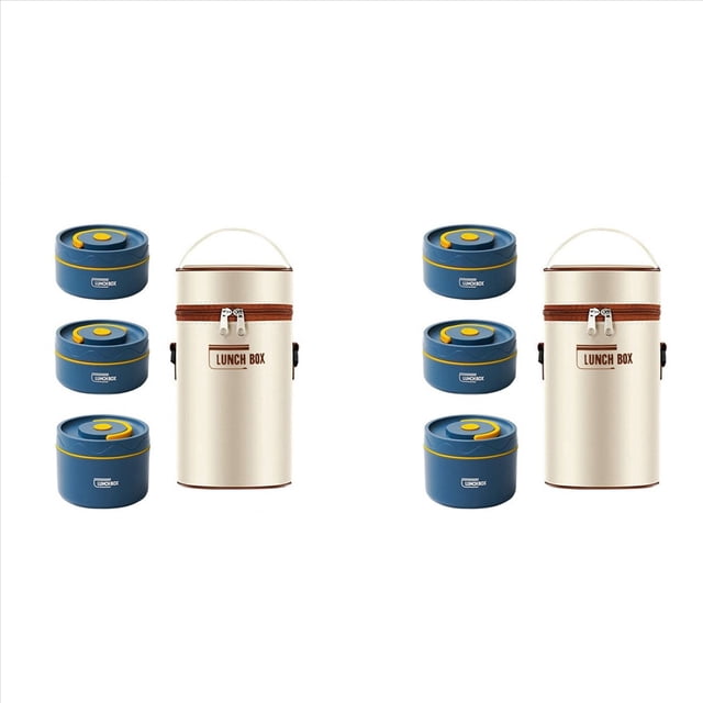 4x Contenedor de Almuerzo Caliente para Alimentos,Contenedor de Almuerzo TéRmico de Acero Inoxidable Caja Bento TéRmica PortáTil Contenedor de Alimentos Azul B