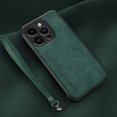 thumbnail image 1 of ELEHOLD Leather Case for iPhone 14 Pro 6.1", Skin-Friendly Premium Leather Lens Protection with Wrist Strap Compatible with Magnetic Car Mount Shockproof Case,Darkgreen, 1 of 5
