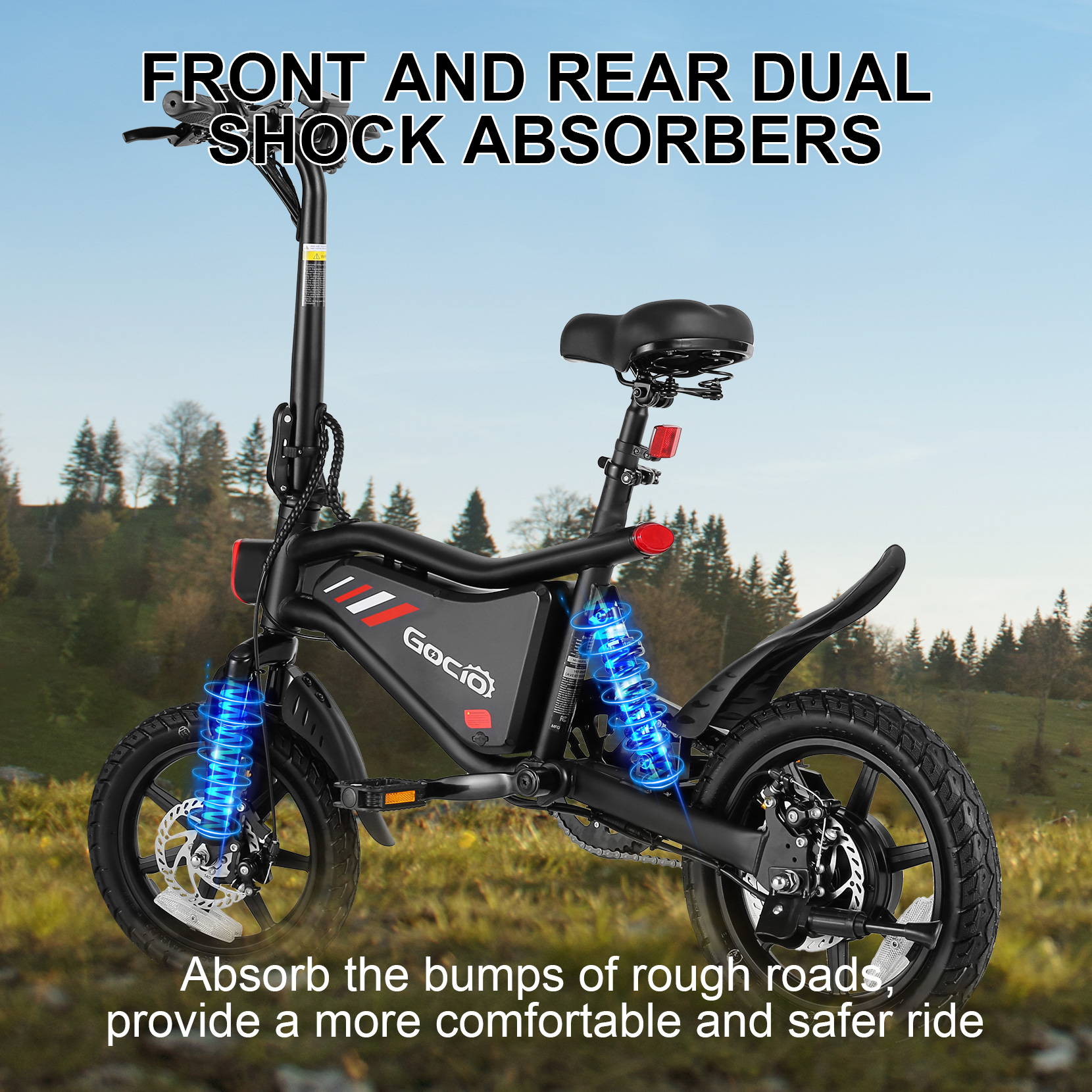 Gocio Adult Foldable Electric Bicycle, 14" Ebike With 550W Peak Power Motor, 48V 7.8Ah Lithium Battery, LCD Display, Urban Commuter Electric Bike For Woman UL2849 Certified
