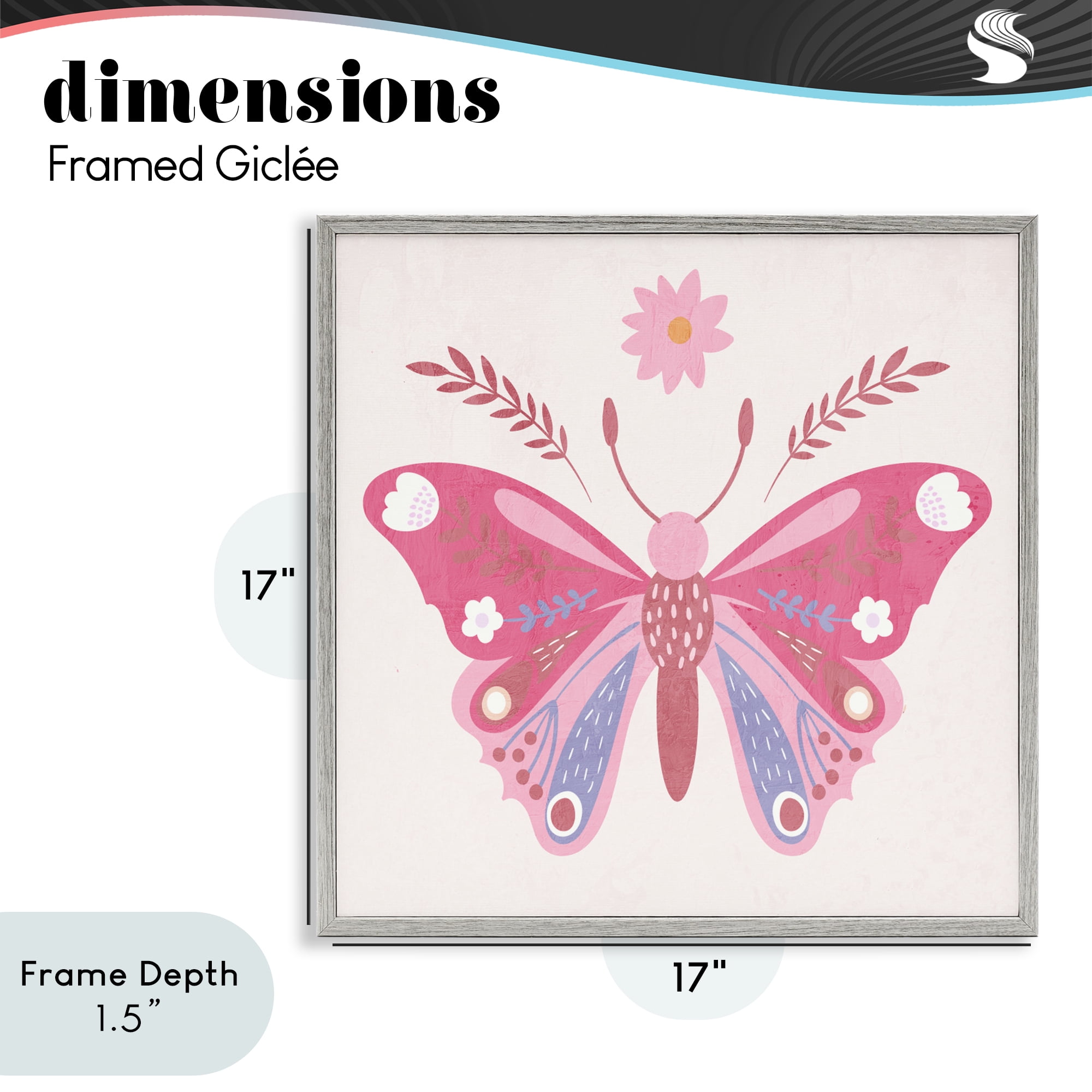 Stupell Industries Folk Butterfly in Pink Gray Framed Giclee Art, design by Kim Allen