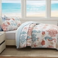 thumbnail image 5 of Coastal Quilt Set Full/Queen Size - Lightweight Microfiber Reversible Bedspread, 90''x98'', Coral, Includes 2 Shams, 5 of 7
