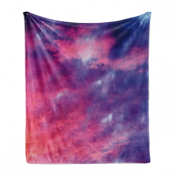 Sky Soft Flannel Fleece Throw Blanket, Cloudy Sunset Idyllic Shades of Pink on Air Gradient Fading Moody Picture Print, Cozy Plush for Indoor and Outdoor Use, 70" x 90", Purple, by Ambesonne