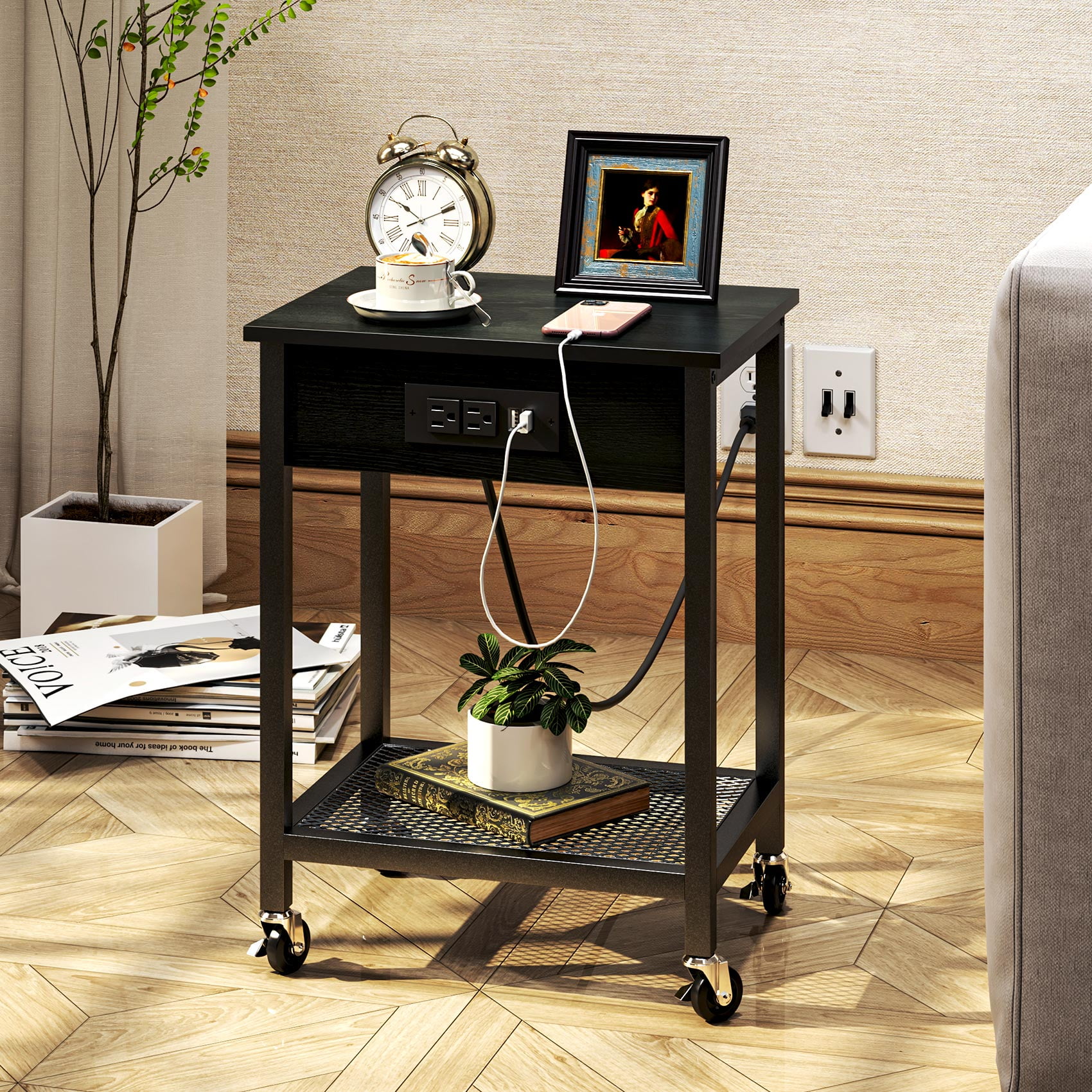 Buy TCHOMENY End Table with Charging Station & USB Ports, Side Table