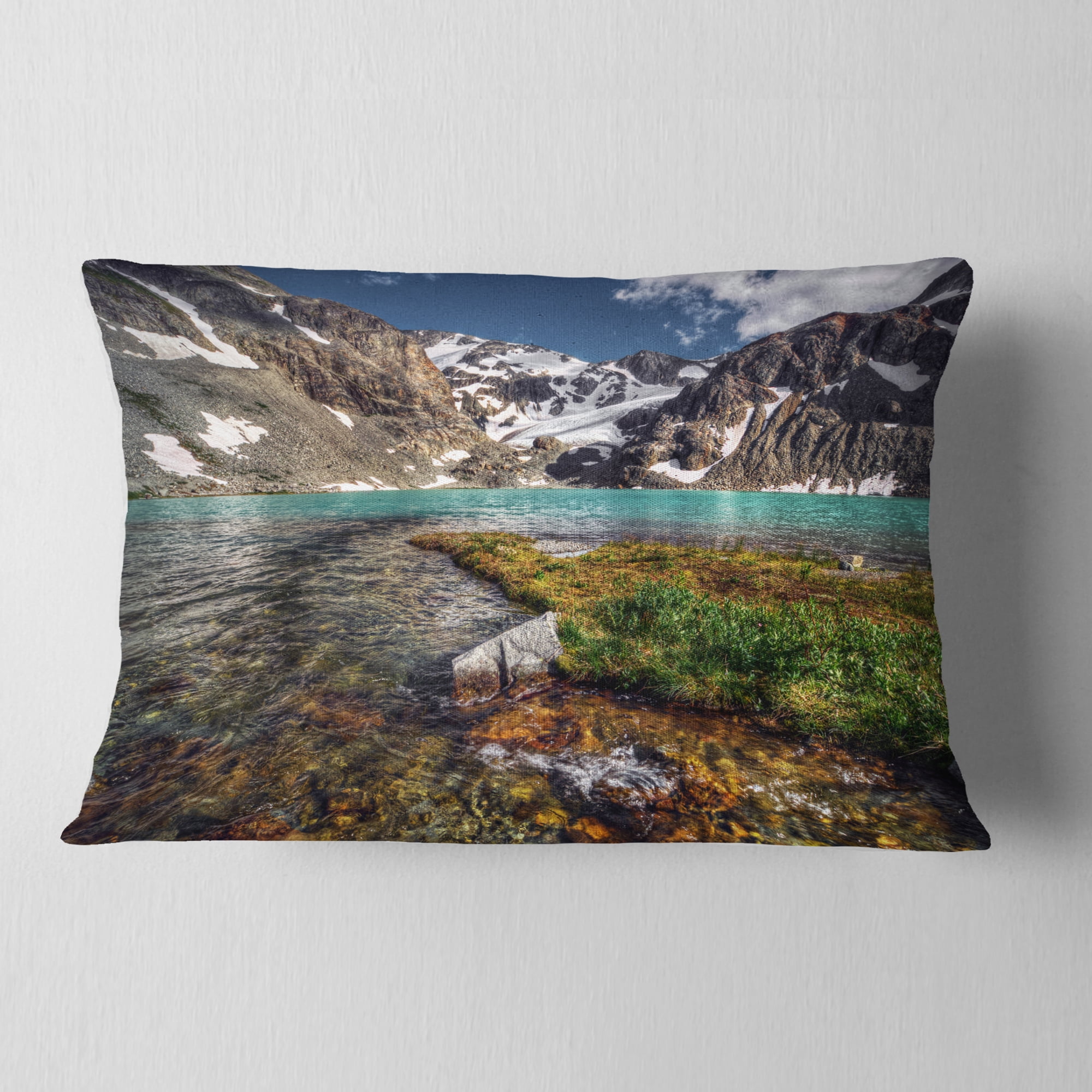 Designart Crystal Clear Creek in Mountains - Landscape Printed Throw Pillow - 12x20