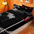 thumbnail image 3 of meiyoeat Japanese Black Wave Zipper Twin Comforter Sets with Fitted Sheet and 2 Pillowcases For Kids,Ukiyo-E Style Print Zipper Bedding Set,Black Reversible,4 Pieces, 3 of 7