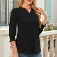 thumbnail image 6 of Blczomt Womens Tops under $10 3/4 Sleeve Plain Dressy Casual Shirts 2025 Formal Black Solid Color Womens Shirts, 6 of 8