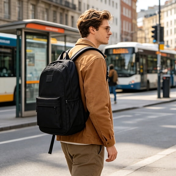 Backpack for Men Handy Large Capacity Travel Bag - Nylon Commuter Backpack with Multi-Compartment, 18.5x12.2x6.3in Black