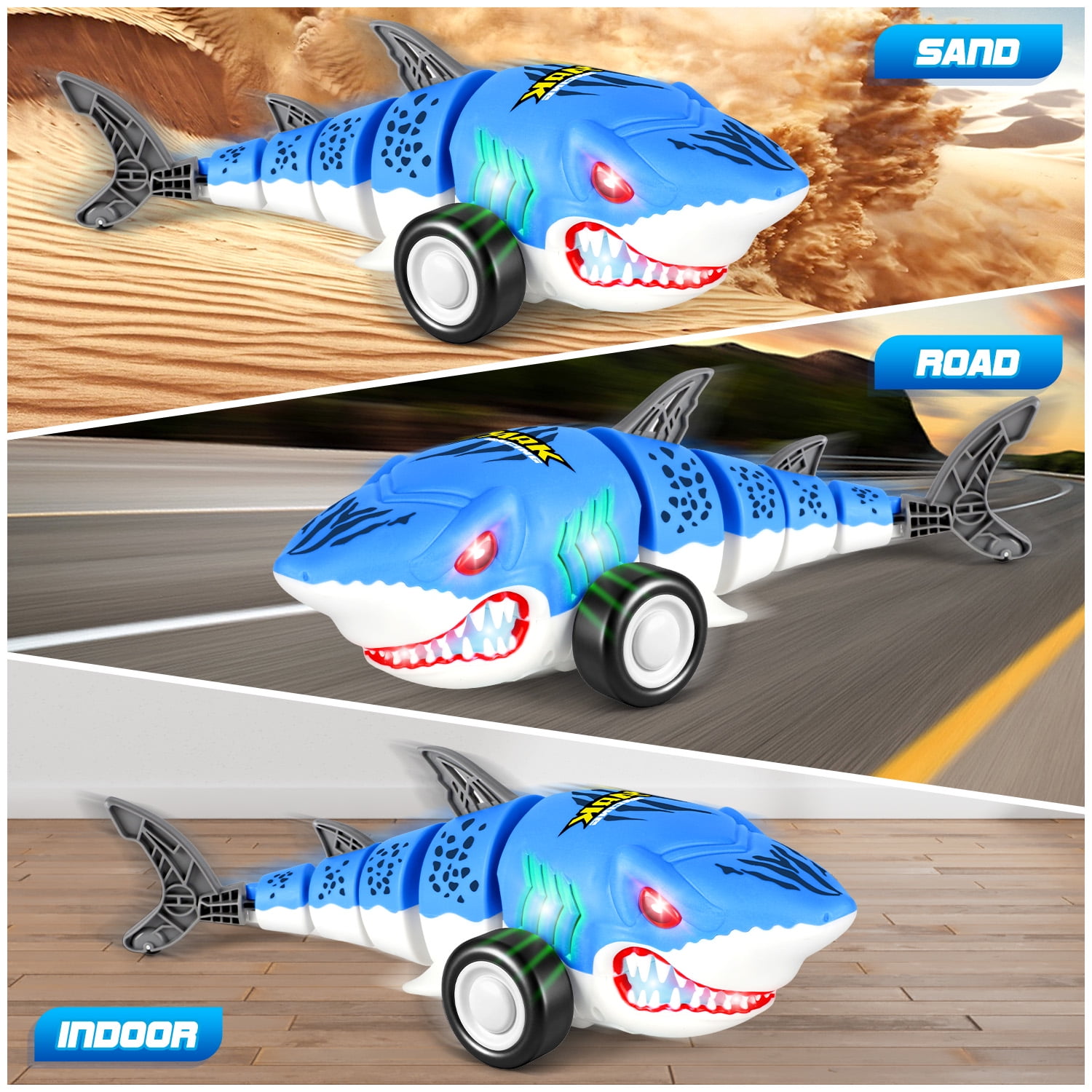 Huge Wave Remote Control Shark Car Toys for Kids, 2.4Ghz RC Shark Cars with Cool Light, 360° Stunt Swinging Tail, Birthday Gifts for Girls Boys Age 3-8