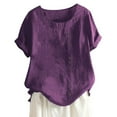 thumbnail image 2 of Purple Womens Tops Women's Cotton Linen Shirts Summer Casual Boho Floral Short Sleeve Blouse Oversized Loose Ladies Tunic Tops Shirts for Women, 2 of 4