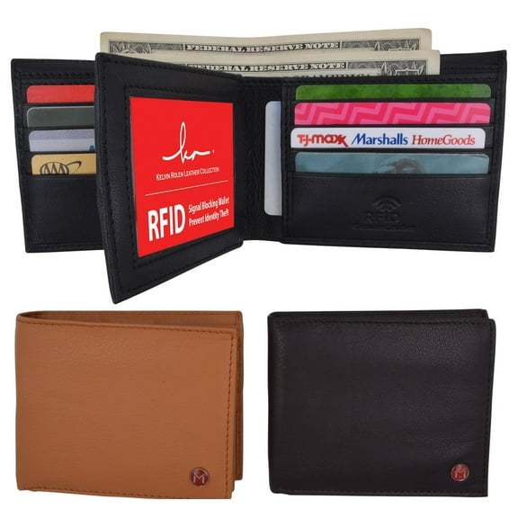 RFID Blocking Handcrafted Cowhide Leather Men's Bifold Wallet Credit Card ID Holder