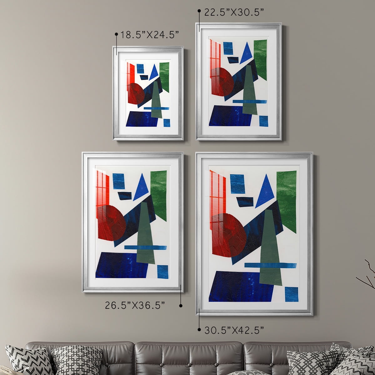 Wexford Home Colorful Shapes III Premium Framed Print, 18.5" x 24.5" - Ready to Hang, Silver (Set of 2)