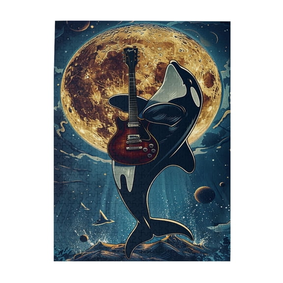 500 PCS Funny Tiger Whale Playing Guitar 500 Piece Animal Jigsaw Puzzles,Unique Artwork For Animal,Challenging Brain Exercise,Chic Animal Wooden Puzzle As Home Decoration,Wonderful Imagination