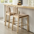 thumbnail image 6 of ONEVOG 26.4'' Counter Height Wooden Bar Stools Set of 2, Upholstered Linen Fabric Bar Stools with Arched Back & Solid Wood Legs, BOHO Linen Counter Chairs for Kitchen Island, White & Brown Stripes, 6 of 9
