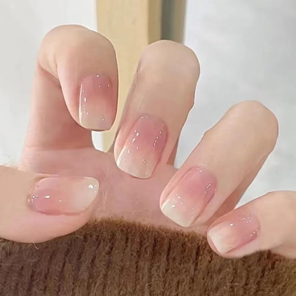 Uñas postizas acrílicas press on Whiosyrt cortas cuadradas rosa degradado