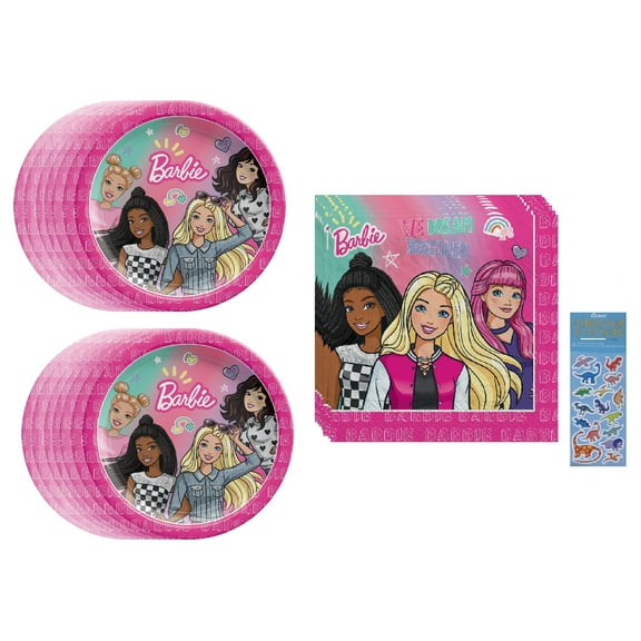 Amscan Disposable Party Supply Sets with Plates Napkins, Pink